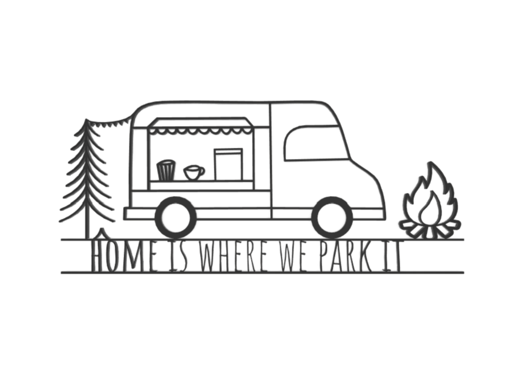Camper Van Line Art - „Home Is Where We Park It“