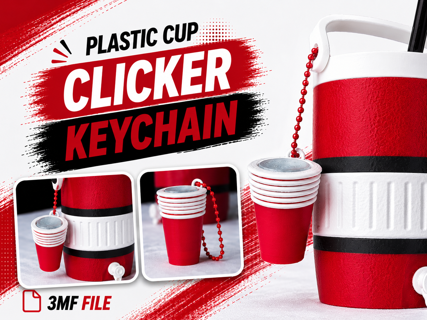 Plast Solo Cup Clicker lyklakippa fyrir dósakælir