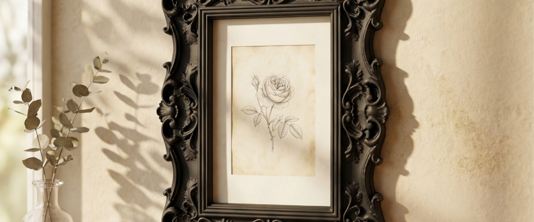 Skreytt barokkrammi – Velvet Black Art