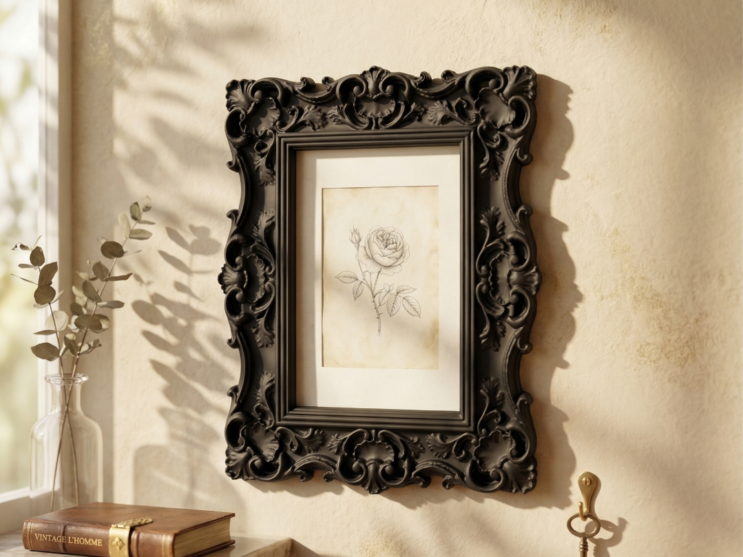 Skreytt barokkrammi – Velvet Black Art