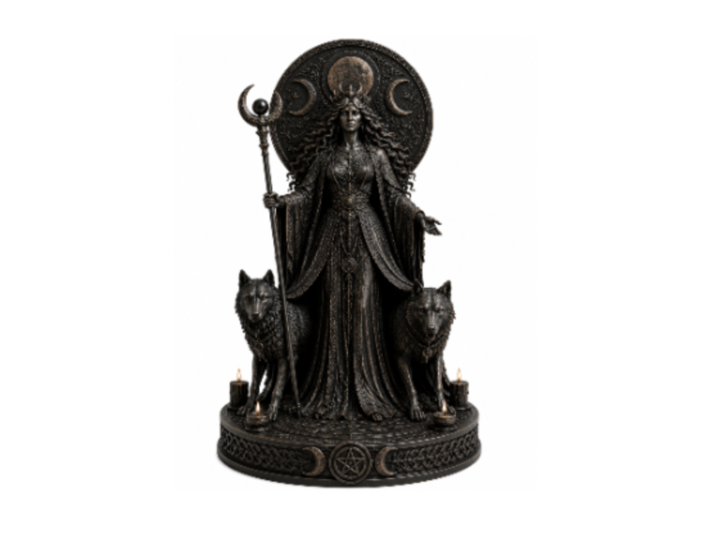 Hecate Goddess Styttan - Þrefalt tungl, úlfar