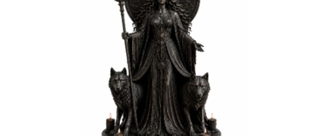 Hecate Goddess Styttan – Þrefalt tungl, úlfar