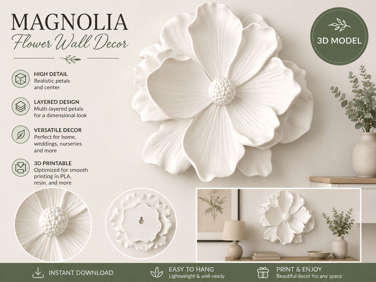 Magnolia blóm veggskreyting